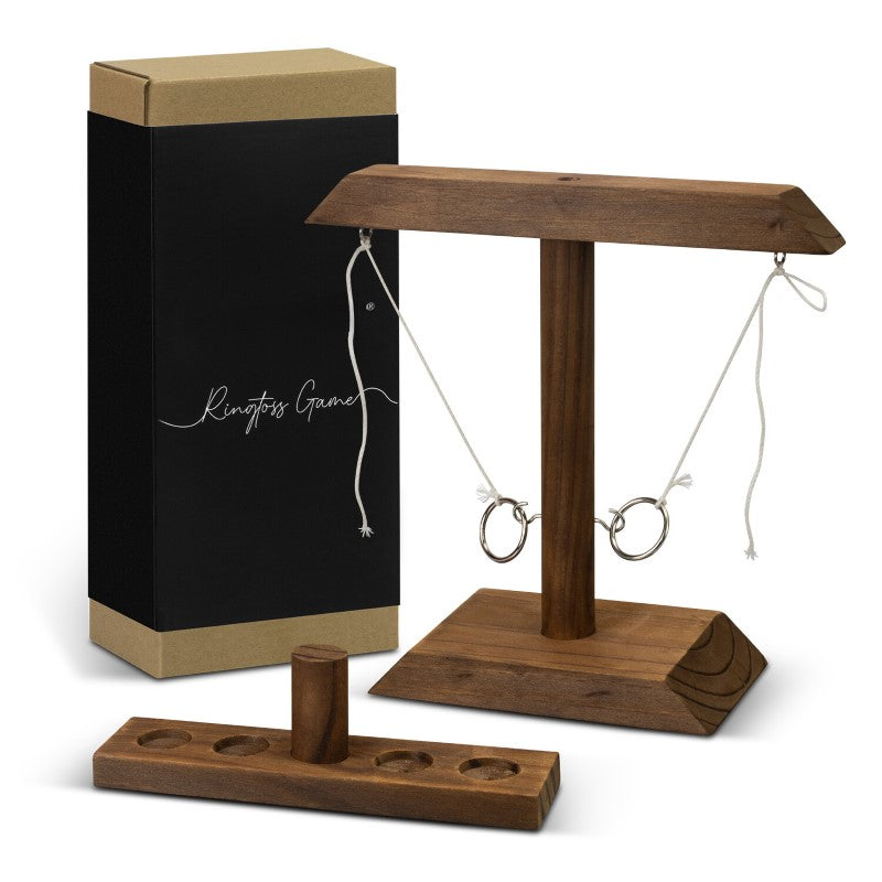 Elegant Two-Player Hook & Ring Game in carbonized pine, perfect for gatherings and thoughtful gifting.