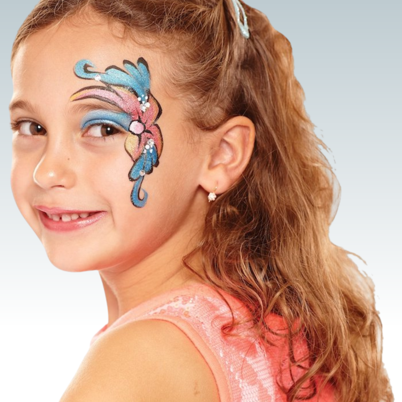 Glitter Face Paint Kit with paints, glitter, rhinestones, brush, and sponge for creative and sparkly face art.