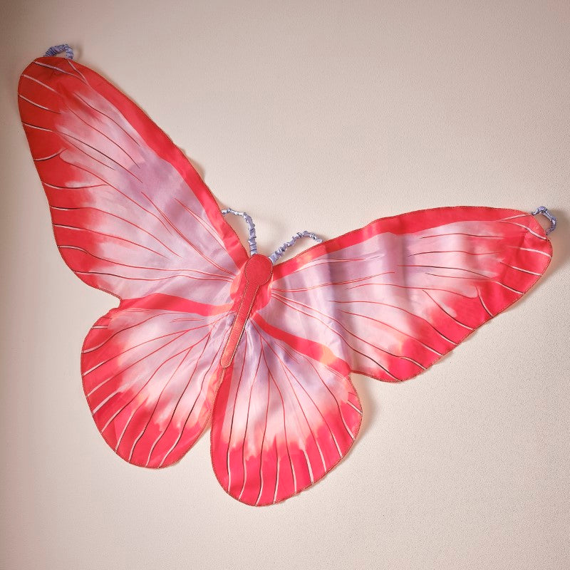 Vibrant red and lilac butterfly wings for kids, perfect for imaginative play and dress-up activities.