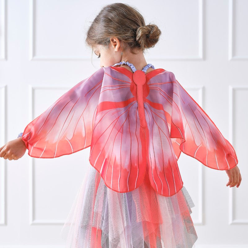 Vibrant red and lilac butterfly wings for kids, perfect for dress-up, imaginative play, and themed parties.