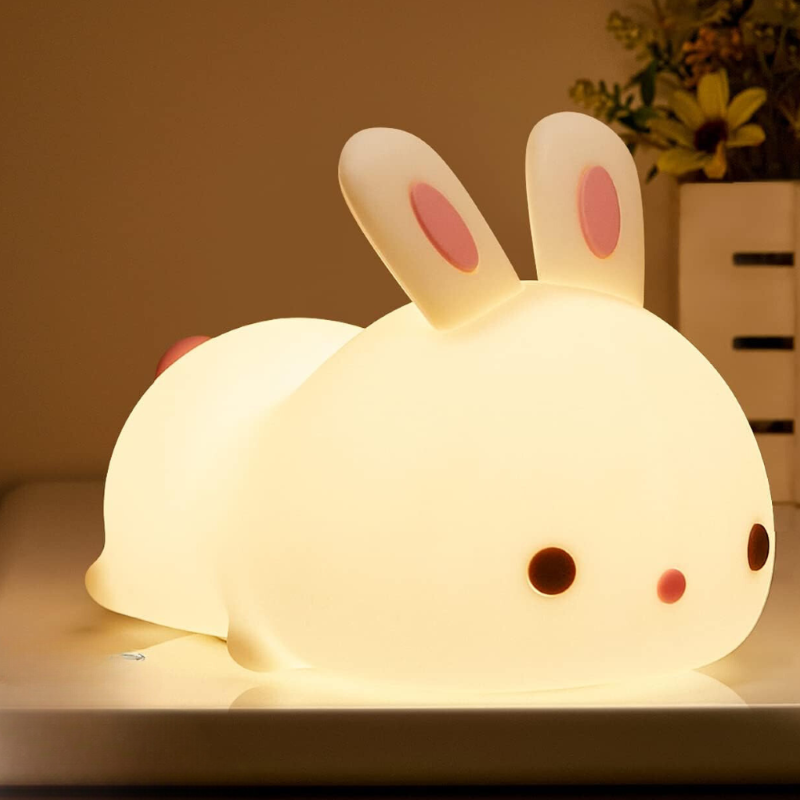 A cute, portable bunny silicone night light that provides a calming glow to ease children's bedtime fears.