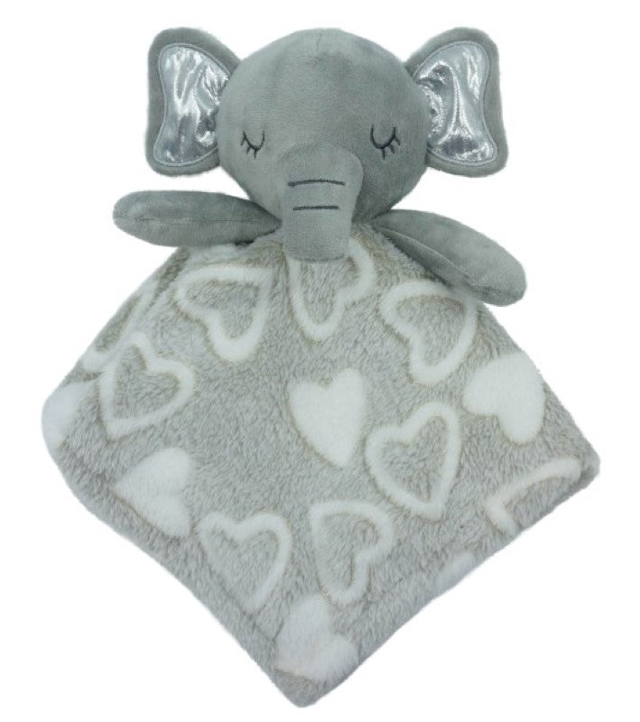 Grey elephant cuddle blanket for babies, ultra-soft, 38x36cm, perfect for snuggling and providing warmth and comfort.