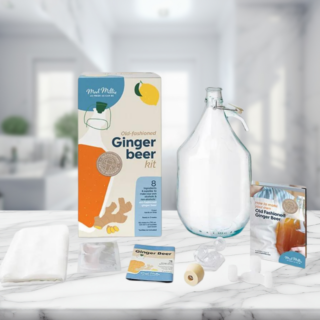 Ginger beer making kit with all-inclusive tools for crafting additive-free ginger beer at home, perfect for all skill levels.