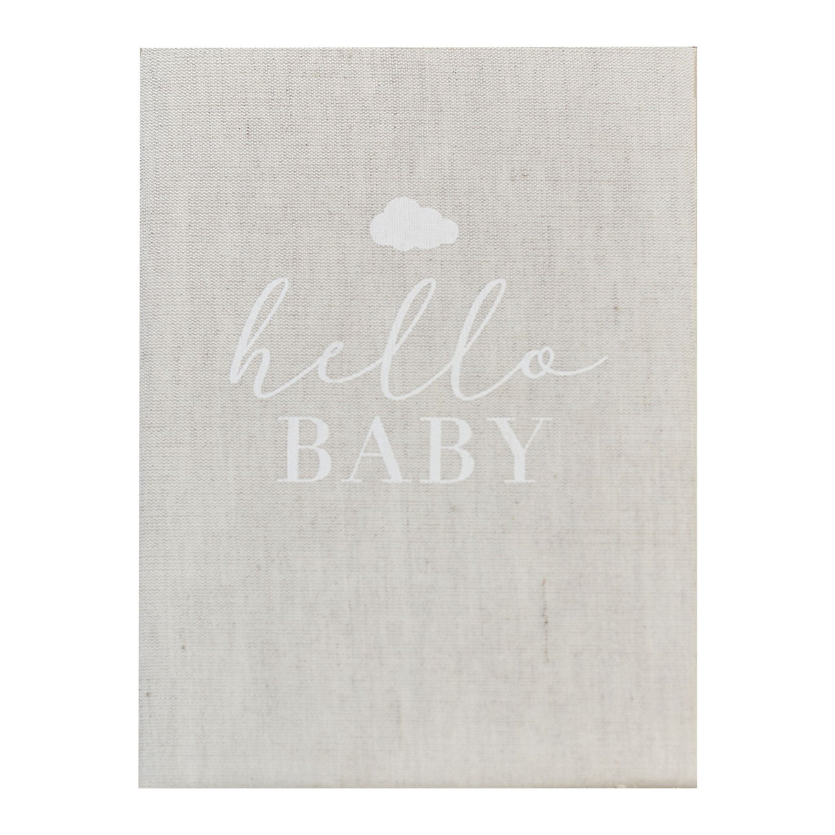 Linen baby journal for capturing milestones, featuring space for guest messages and a stylish, durable design.