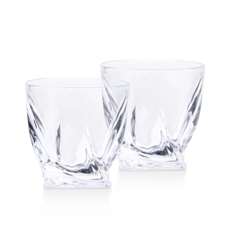Elegant whiskey glass set in a black gift box, featuring curved glasses with sturdy bases for a refined sipping experience.