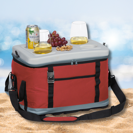 Big Cooler Bag Glass Holder with integrated bottle holders, leak-proof design, and collapsible structure for outdoor adventures.