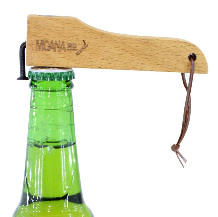 Moana Road wooden bottle opener featuring magnets for convenience, blending style and functionality for any kitchen.