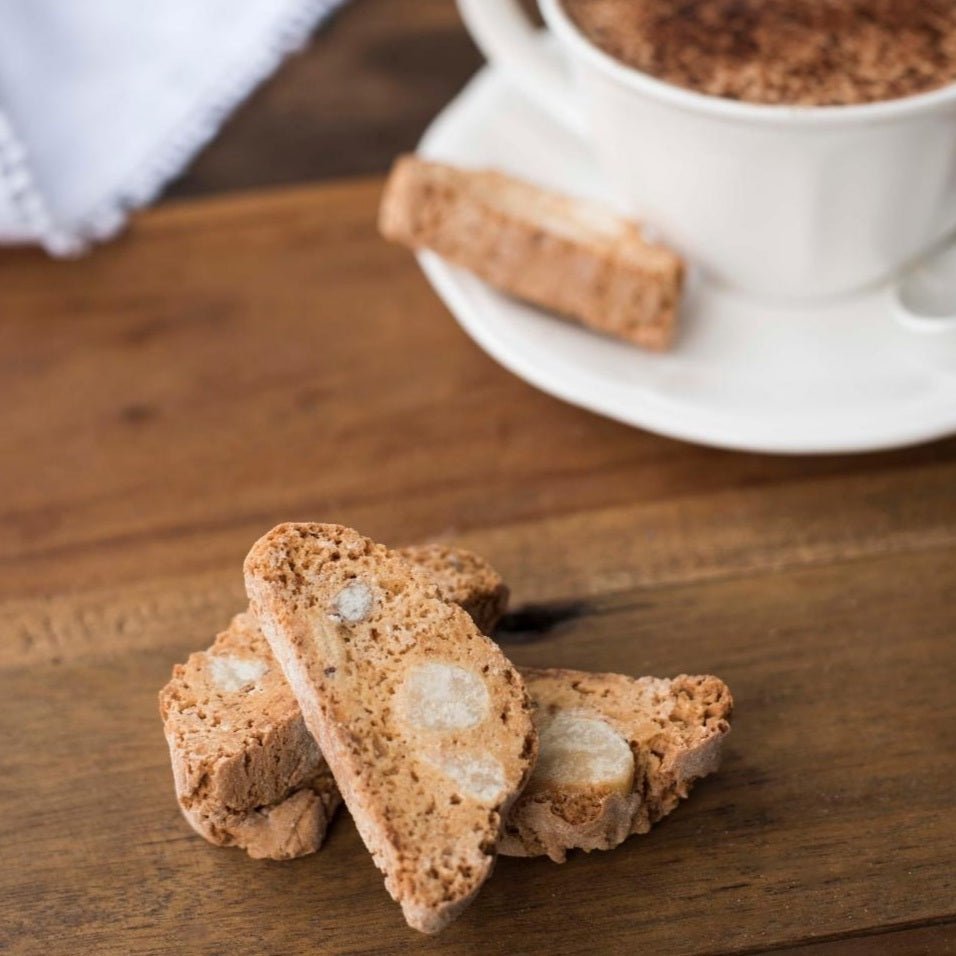 Handmade biscotti featuring ginger, almonds, and Brazil nuts, perfect for gifting or enjoying with coffee or tea.