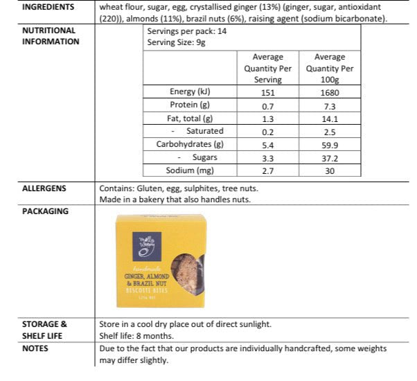 Handmade biscotti with ginger, almonds, and Brazil nuts; a crunchy treat perfect for coffee or gifting.