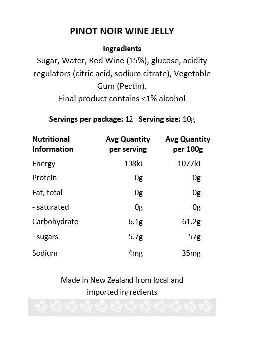 Pinot Noir Wine Jelly in a 120ml jar, offering gourmet flavors for pairing, cooking, and entertaining.