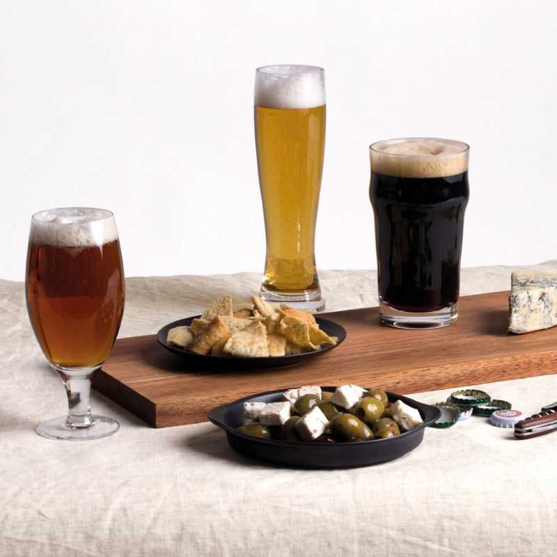 Craft Beer Glass Set featuring a lager glass, pilsner glass, and pint glass, elegantly packaged for beer enthusiasts.