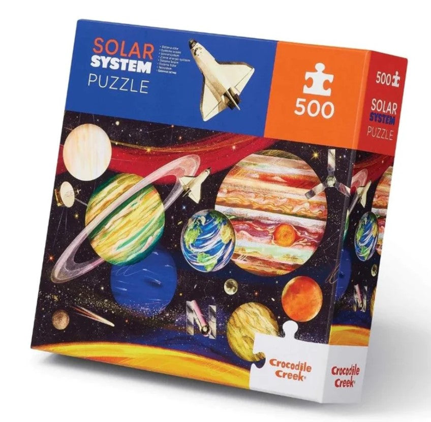 Colorful 500-piece Solar System puzzle showcasing planets and stars, perfect for kids and families to spark curiosity and teamwork.