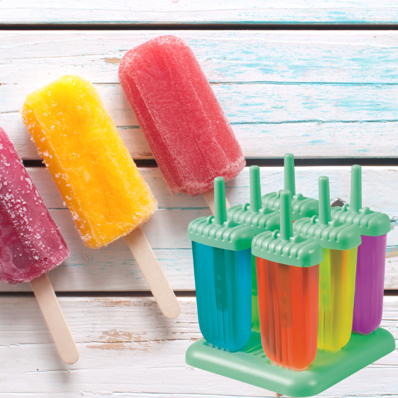 Avanti Groovy Ice Block Mould Set: BPA-free silicone moulds for making nostalgic popsicles, featuring green handles and easy cleanup.