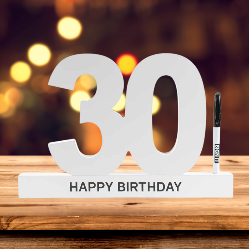 Elegant 30th Birthday Signature Block for heartfelt messages, featuring a special pen and crafted for memorable celebrations.