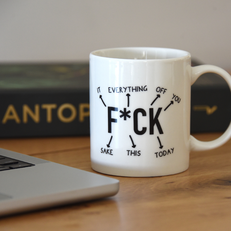 Ceramic F*ck Everything Mug (350ml) for coffee lovers, microwave and dishwasher safe, perfect for chaotic days.