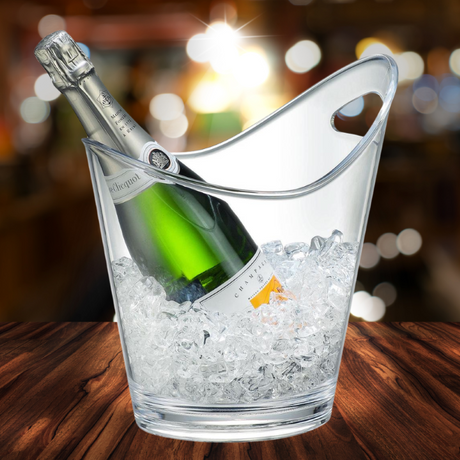 Elegant 4-litre wine and champagne bucket with a glass-like design, perfect for outdoor use and ideal for chilled beverages.