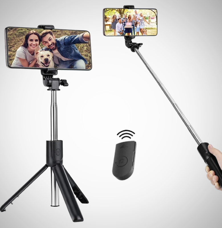 3-in-1 Wireless Selfie Stick with Remote, durable design, adjustable angles, and long battery life for perfect photography moments.