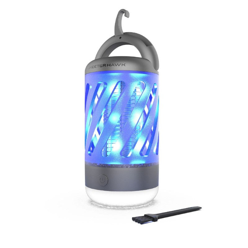 Portable Bug Eliminator with dual-band UV light and 360° electric trap, ideal for outdoor pest control and ambient lighting.