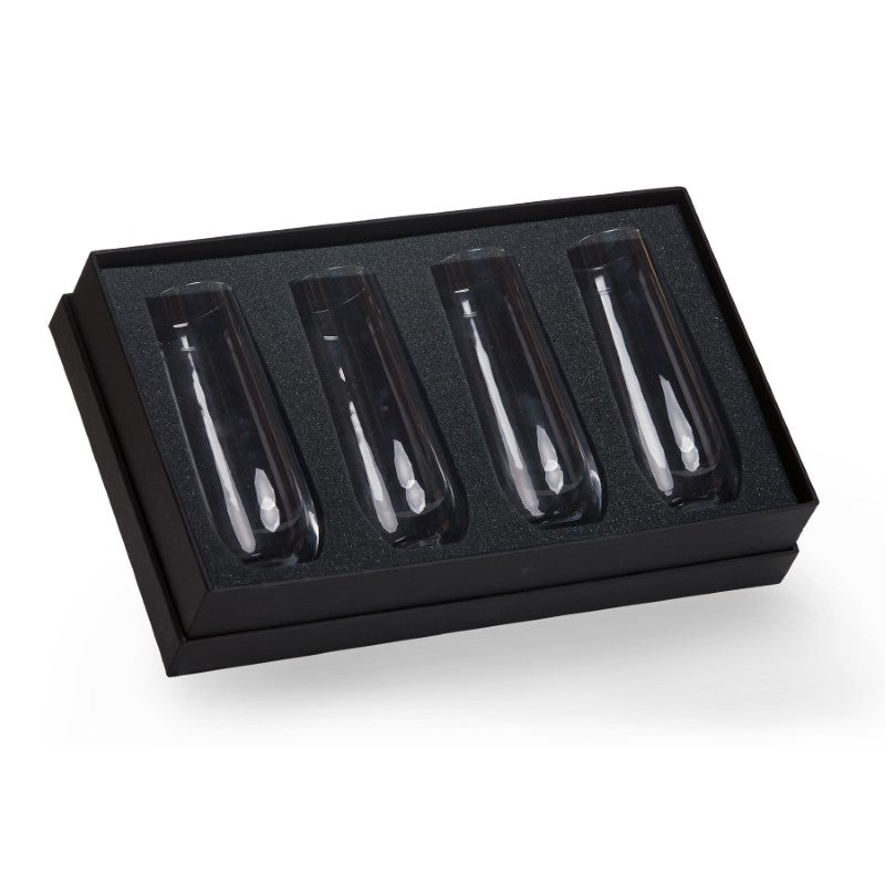 Chic set of 4 stemless champagne flutes, elegantly designed for effortless handling and enhancing beverages' flavor.