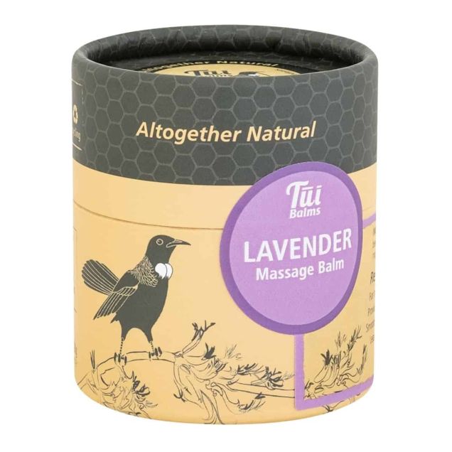 Soothing Tui Lavender Massage & Body Balm, ideal for relaxation, tension relief, and skin conditioning, 100g.