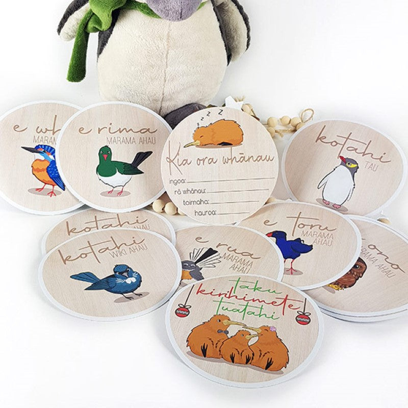 Kiwiana-themed baby milestone decals featuring iconic NZ birds, perfect for capturing baby's first year memories.