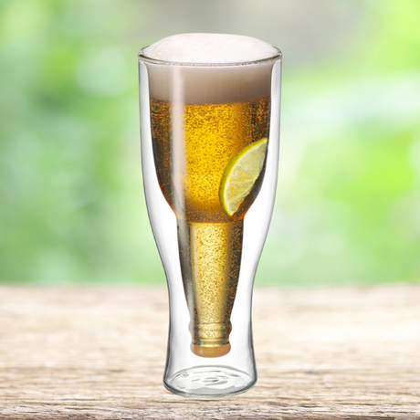 Twin-wall 400ml Avanti beer glass in durable borosilicate glass, perfect for maintaining beverage temperature.
