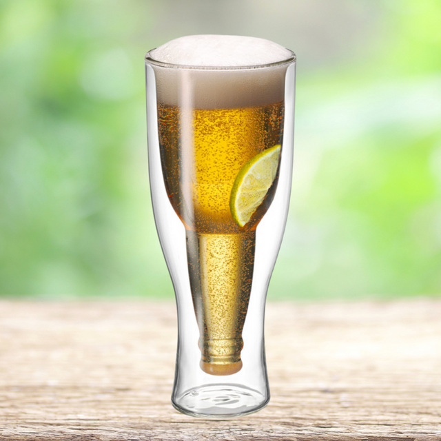 Twin-wall 400ml Avanti beer glass in durable borosilicate glass, perfect for maintaining beverage temperature.
