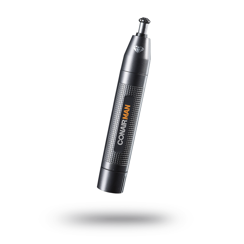 Compact Nose & Ear Trimmer with washable design, Diamond Protect Technology, and three-level blade system for pain-free grooming.
