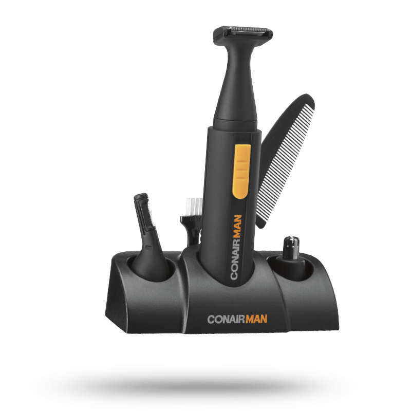 Cordless beard trimmer with multiple heads for precision grooming, featuring a sleek design and customizable lengths.