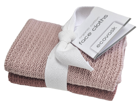 Ecovask Facecloths 2pk in Blush/Demi, made of soft organic cotton, ideal for daily use and eco-friendly skincare.