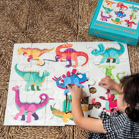 Vibrant Dinosaur Floor Puzzle with 24 large pieces, perfect for toddlers' fine motor skill development and imaginative play.