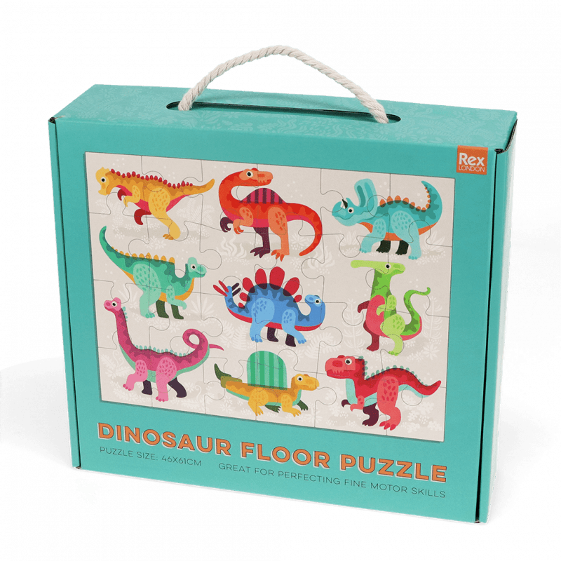 Vibrant Dinosaur Floor Puzzle featuring 24 large pieces showcases colorful dinosaurs, perfect for toddlers' learning and play.