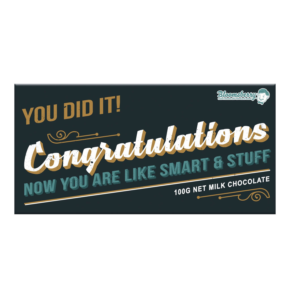 Congratulations Smarty Milk Chocolate bar in elegant packaging, perfect for celebrating academic achievements and milestones.