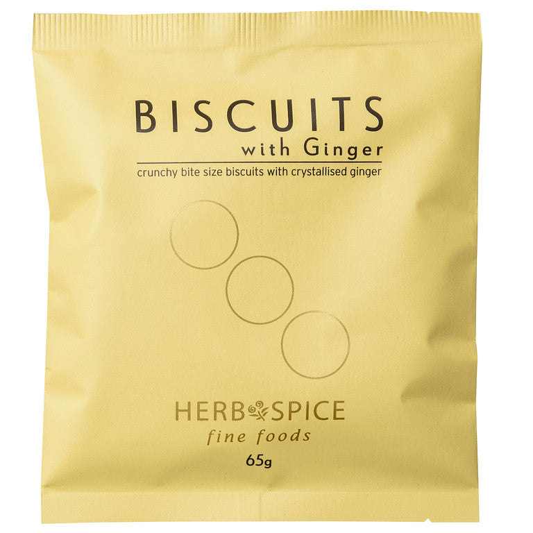 Gourmet biscuits infused with crystallised ginger, perfect for tea time or gifting, offering a crunchy, flavorful experience.