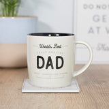 Ceramic mug with "World's Best Amazing Dad" text, featuring a black interior, perfect for gifts on special occasions.