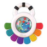 Vibrant Baby Einstein teether rattle with Opus the Octopus, featuring multiple textures, rattle beads, and bubble-pop fun.