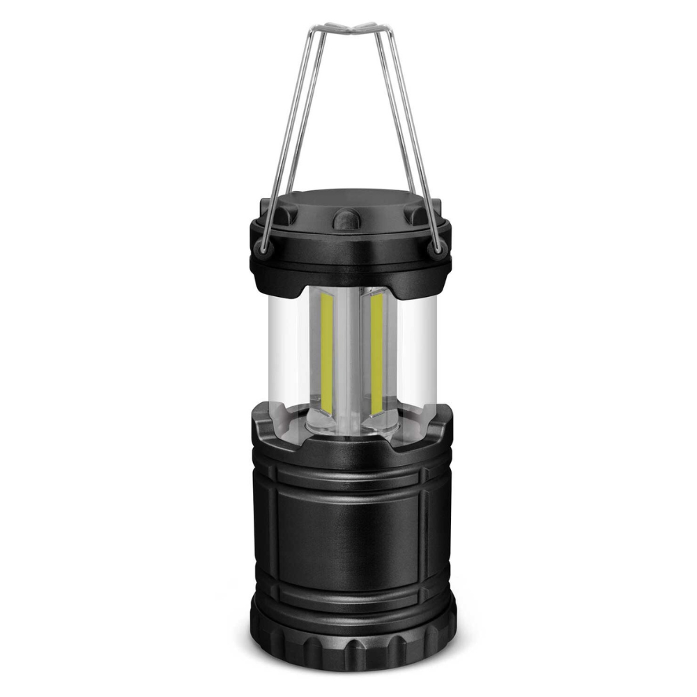 Bright and portable Lumina Lantern with COB modules, foldable handles, perfect for outdoor adventures and emergencies.