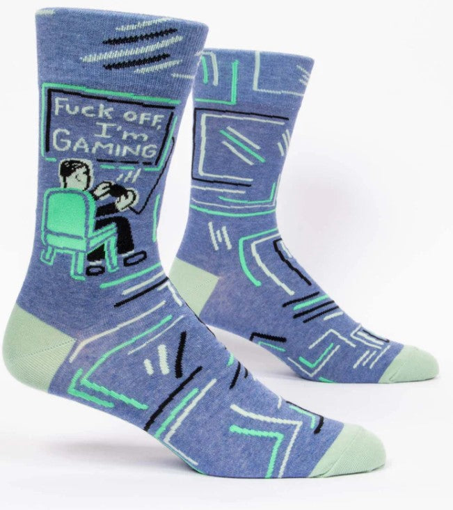 Men's gaming socks with a humorous design, offering comfort for long gaming sessions in sizes 7-12.