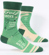 Men's golf socks in vibrant designs, crafted from soft cotton and nylon blend for comfort during play or relaxation.