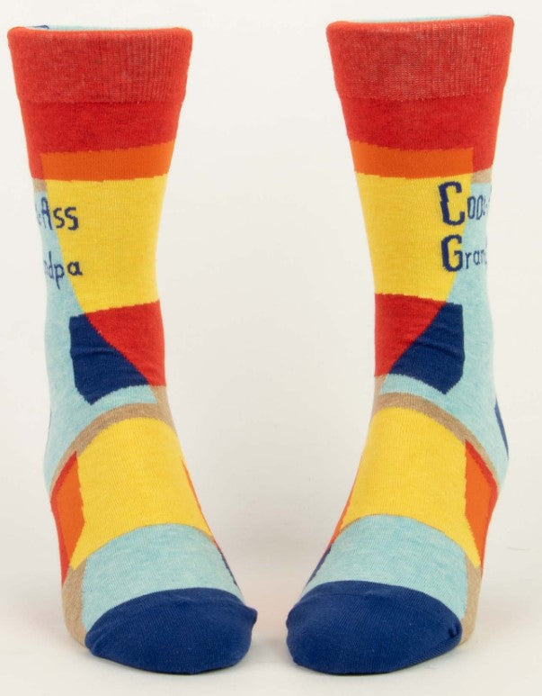 Cool-Ass Grandpa Men's Socks featuring soft cotton blend, quirky design, and comfy fit for sizes 7-12, perfect for gifting.