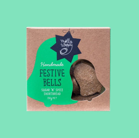 Molly Woppy Festive Shortbread Bell Cookies - buttery, holiday-themed cookies shaped like bells, perfect for gifting and celebrations.