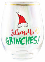 Stemless Wine Glass - Bottoms Up Grinches