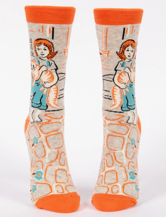 Colorful women's socks featuring a cool cat design, made from a soft blend of cotton, nylon, and spandex for comfort.