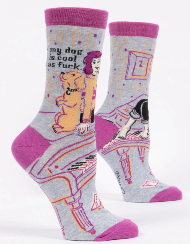 Women's socks featuring a humorous "My Dog Is Cool As Fuck" design, made of soft and durable materials for dog lovers.