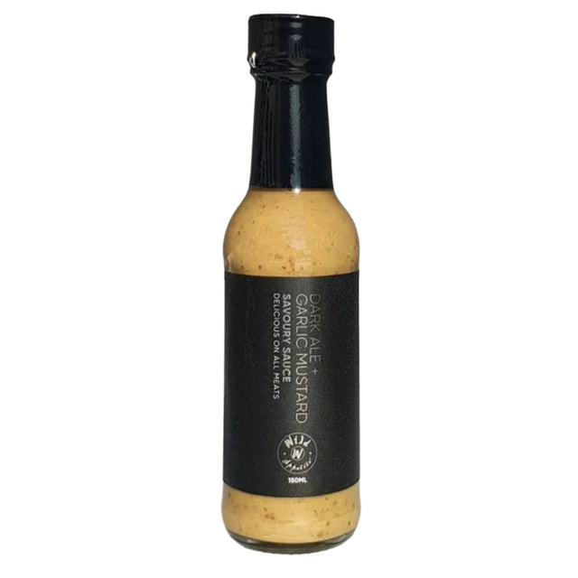 Dark Ale & Garlic Mustard Sauce in a 150ml bottle, offering a rich fusion of flavors for gourmet cooking and enhancing dishes.