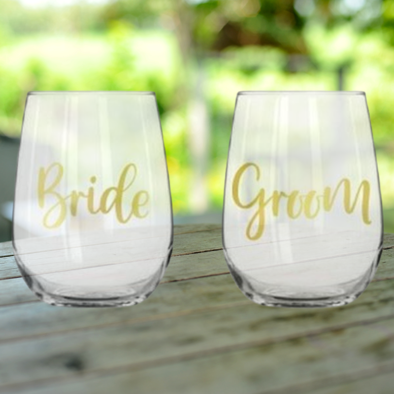 Bride & Groom Stemless Wine Glass