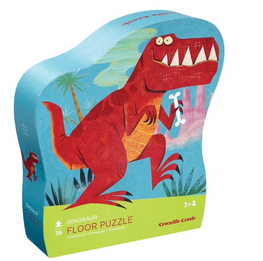 Colorful 36-piece dinosaur floor puzzle for toddlers, crafted from eco-friendly materials, promoting cognitive skills and fun play.