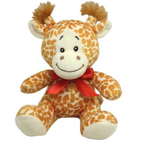 Adorable 20cm plush giraffe with a red ribbon, perfect for gifting, cuddling, and adding charm to any occasion.