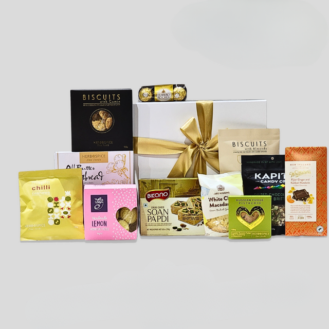 Luxurious Grand Diwali Celebration gift box with premium sweets, savory treats, and gourmet delights for festive gifting.