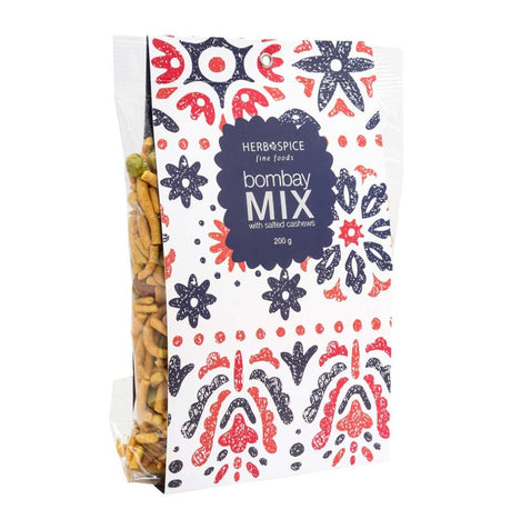 Savory Bombay mix with crunchy green peas and roasted cashews, gluten-free and perfect for snacking or sharing.